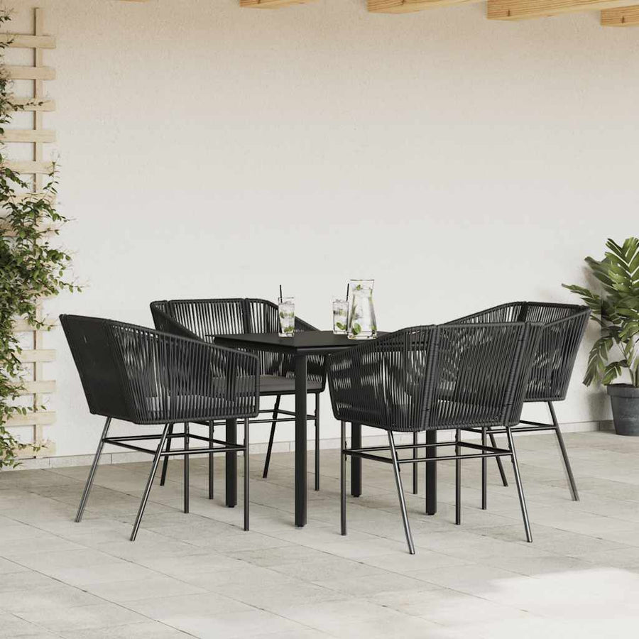5-Delige Tuinset Met Kussens Poly Rattan Glas 4 80 x 80 x 74 cm Zwart