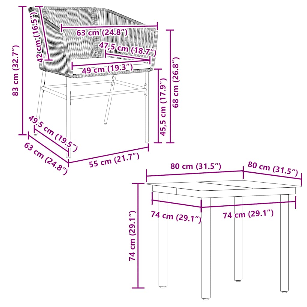 5-Delige Tuinset Met Kussens Poly Rattan Glas 4 80 x 80 x 74 cm Zwart