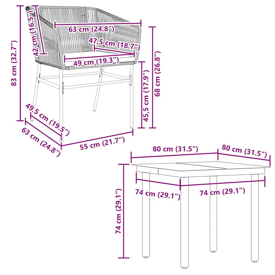 5-Delige Tuinset Met Kussens Poly Rattan Glas 4 80 x 80 x 74 cm Zwart