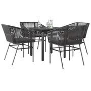 Tuinset 5-delig poly rattan zwart met kussens