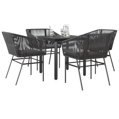 5-Delige Tuinset Met Kussens Poly Rattan Glas 4 80 x 80 x 74 cm Zwart