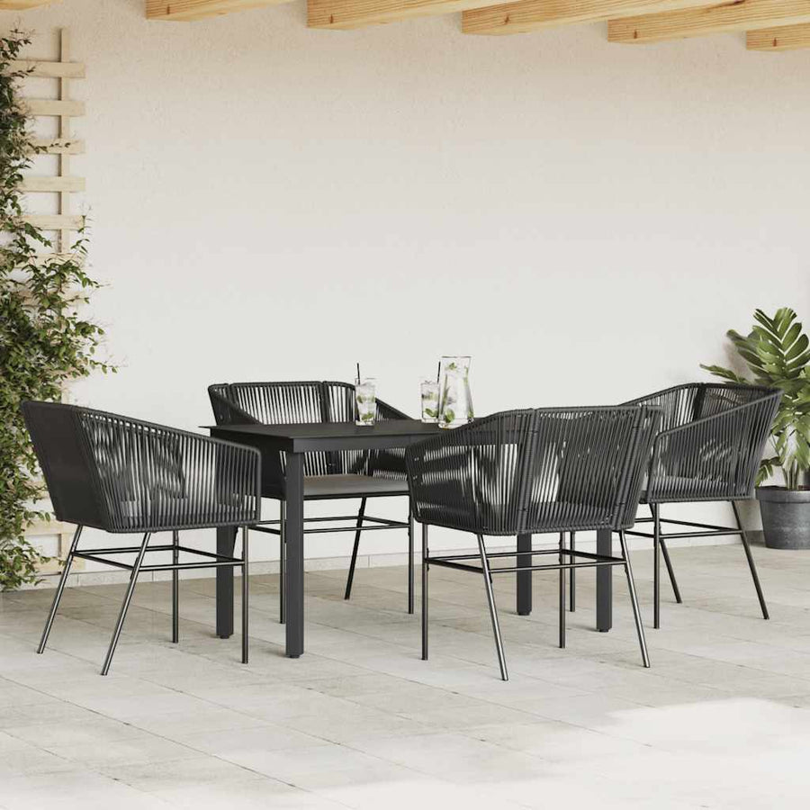 5-Delige Tuinset Met Kussens Poly Rattan Glas 4 160 x 80 x 74 cm Zwart