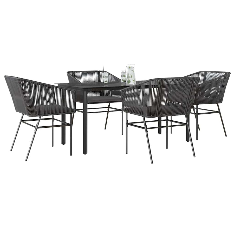 5-Delige Tuinset Met Kussens Poly Rattan Glas 4 160 x 80 x 74 cm Zwart