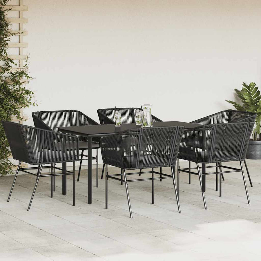 7-Delige Tuinset Met Kussens Poly Rattan Glas 6 160 x 80 x 74 cm Zwart