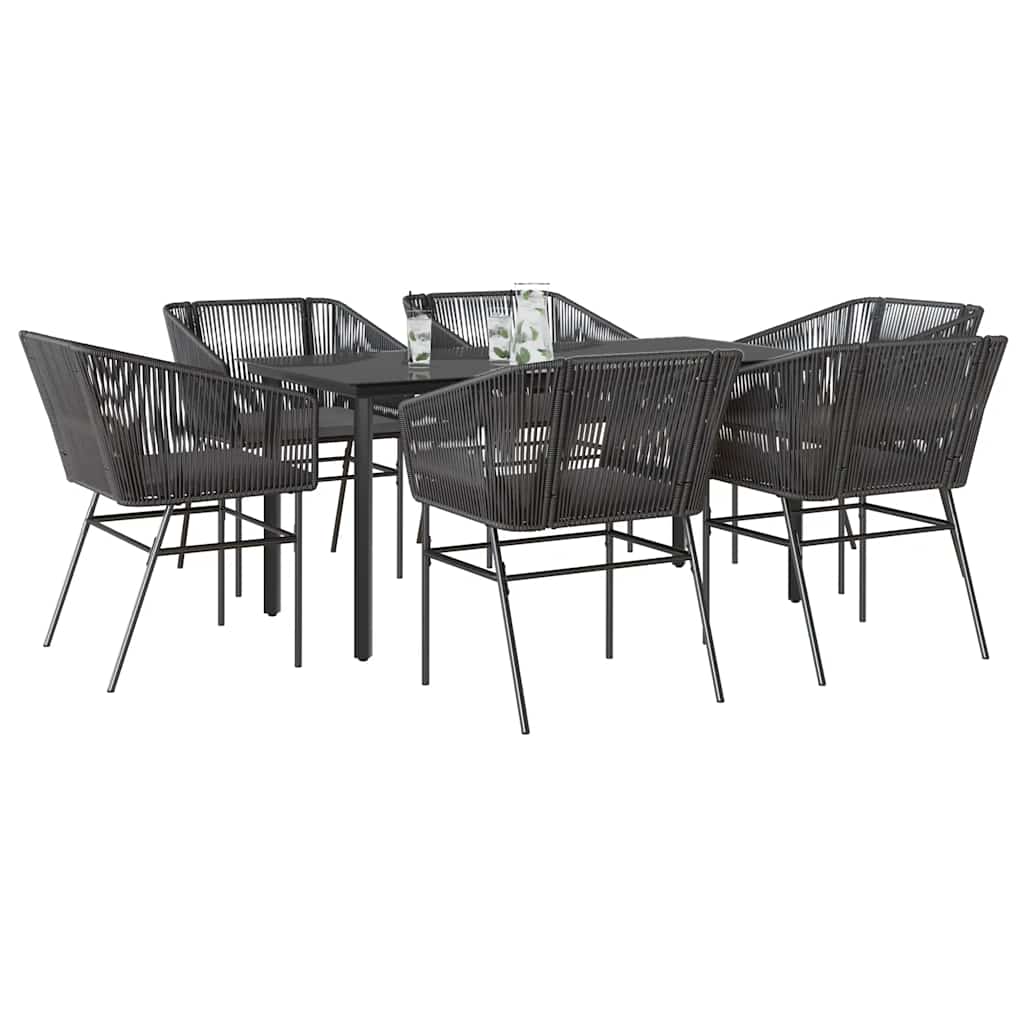 7-Delige Tuinset Met Kussens Poly Rattan Glas 6 160 x 80 x 74 cm Zwart