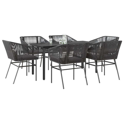 7-Delige Tuinset Met Kussens Poly Rattan Glas 6 160 x 80 x 74 cm Zwart