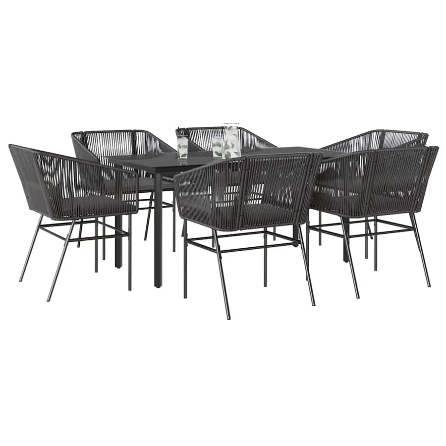 7-Delige Tuinset Met Kussens Poly Rattan Glas 6 160 x 80 x 74 cm Zwart