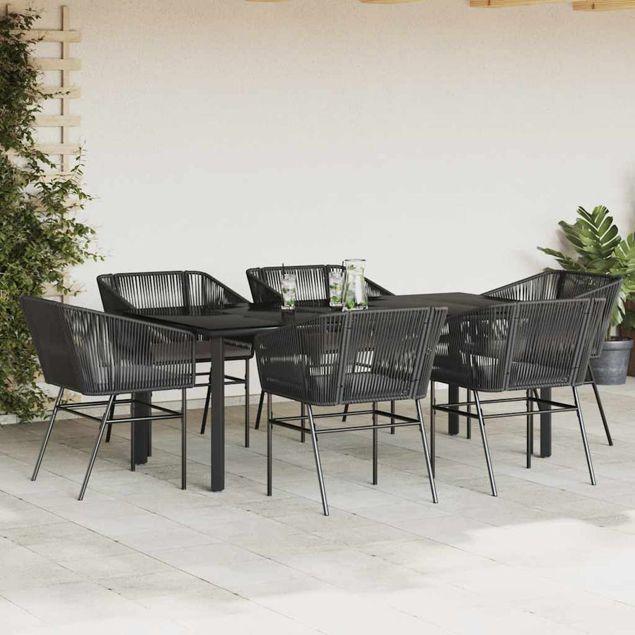 7-Delige Tuinset Met Kussens Poly Rattan Glas 6 200 x 100 x 74 cm Zwart