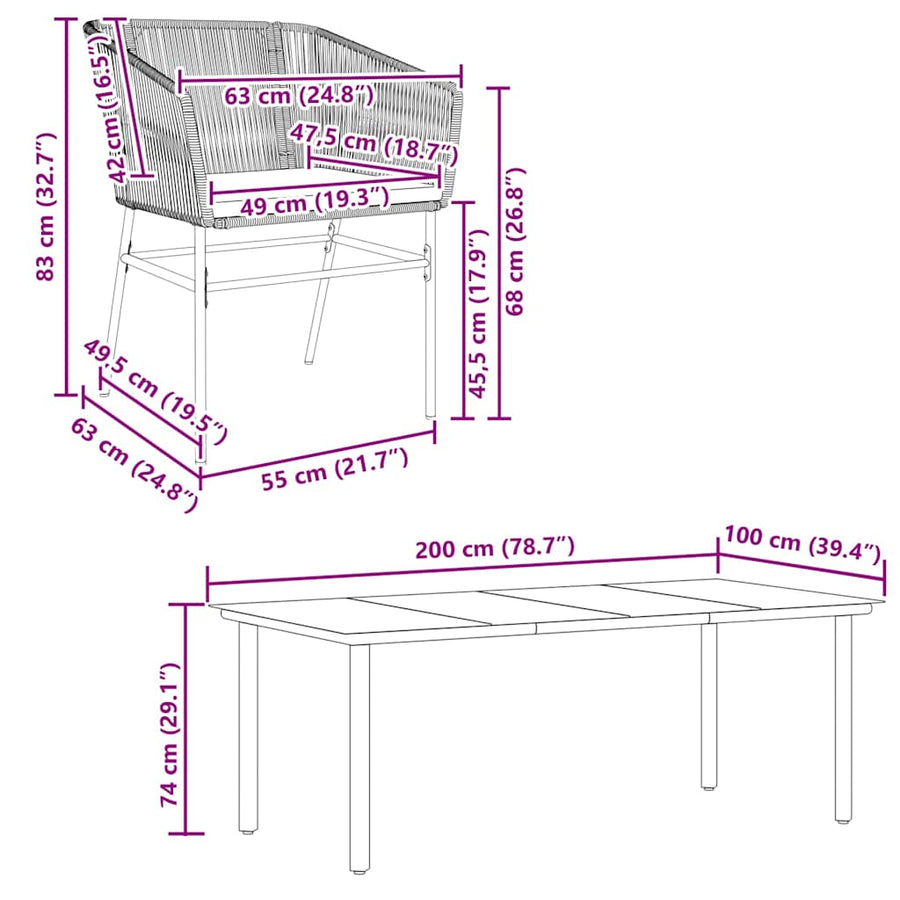 7-Delige Tuinset Met Kussens Poly Rattan Glas 6 200 x 100 x 74 cm Zwart