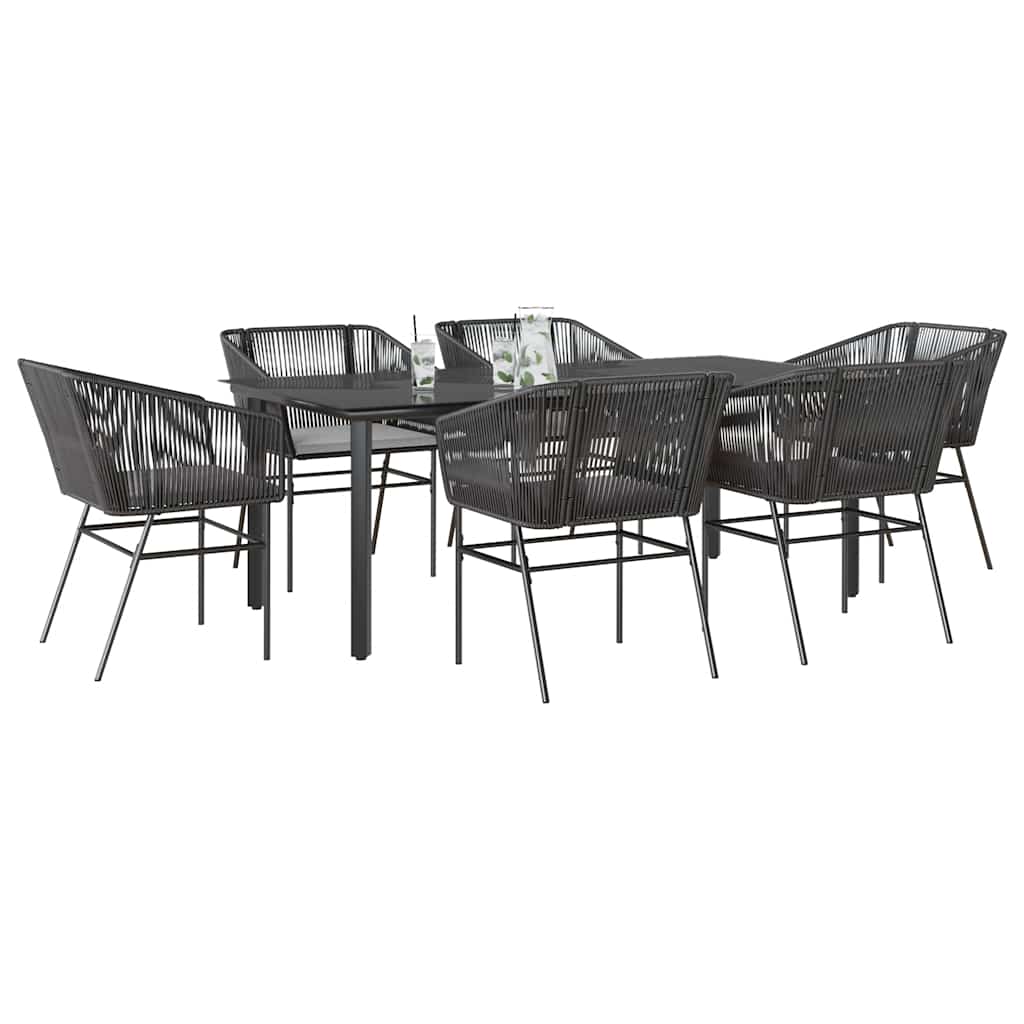 7-Delige Tuinset Met Kussens Poly Rattan Glas 6 200 x 100 x 74 cm Zwart