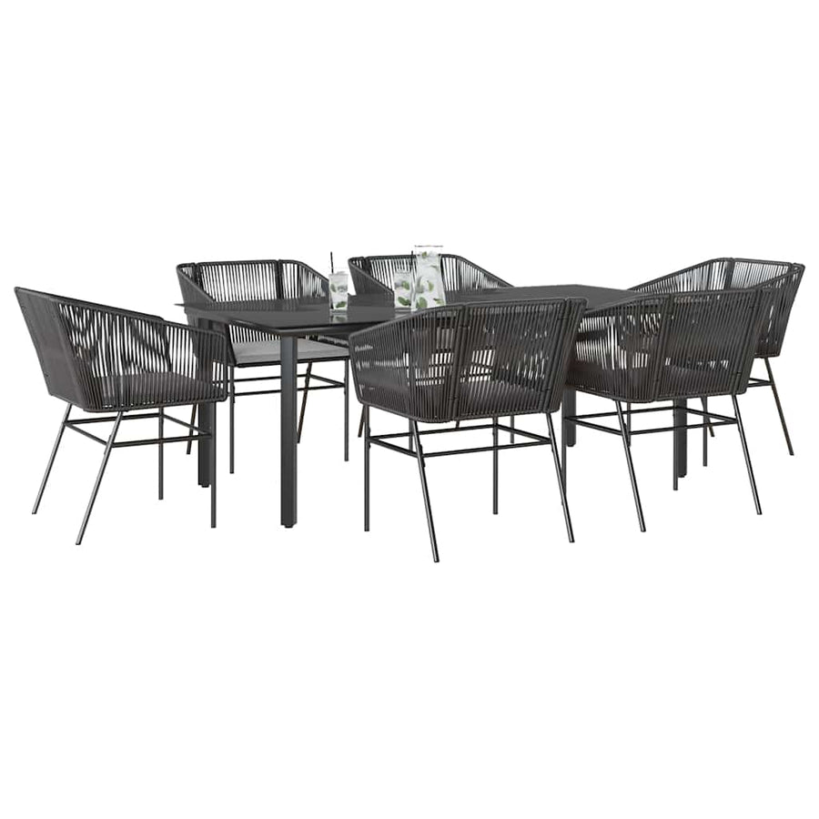 7-Delige Tuinset Met Kussens Poly Rattan Glas 6 200 x 100 x 74 cm Zwart