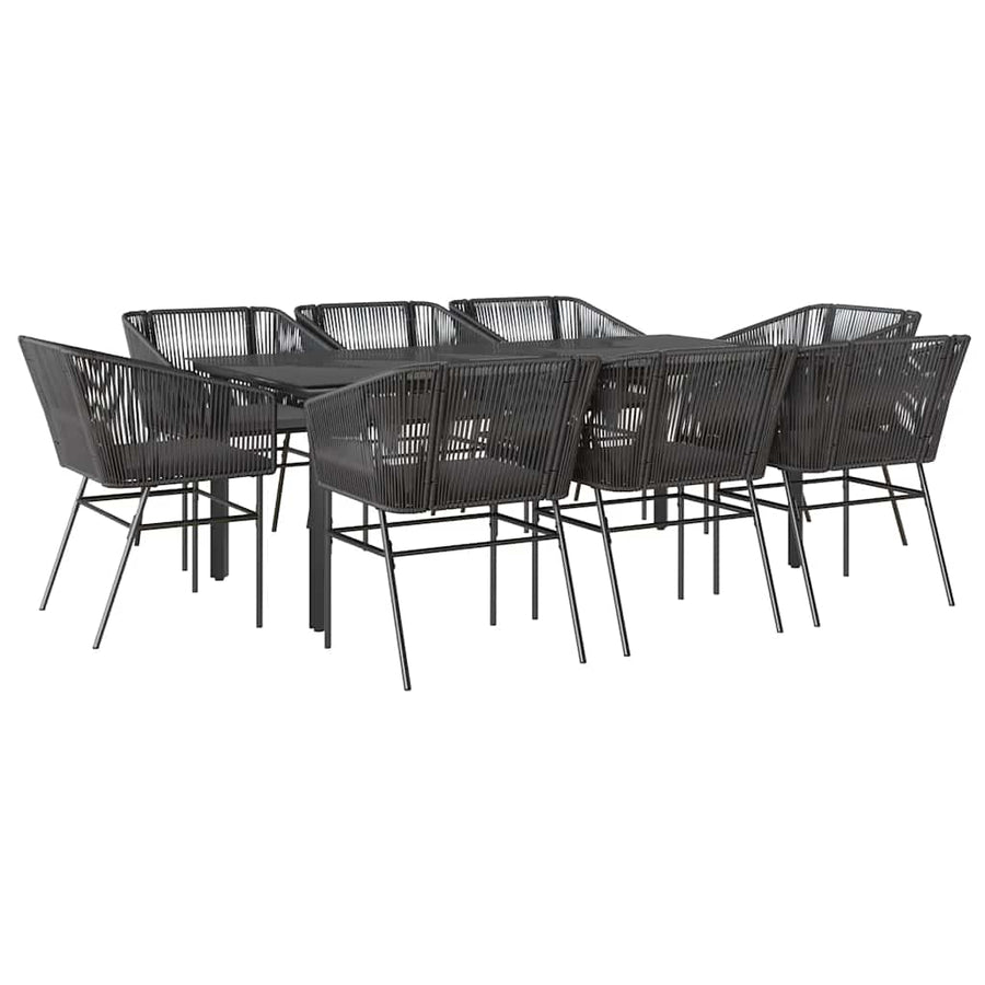 9-Delige Tuinset Met Kussens Poly Rattan Glas 8 200 x 100 x 74 cm Zwart