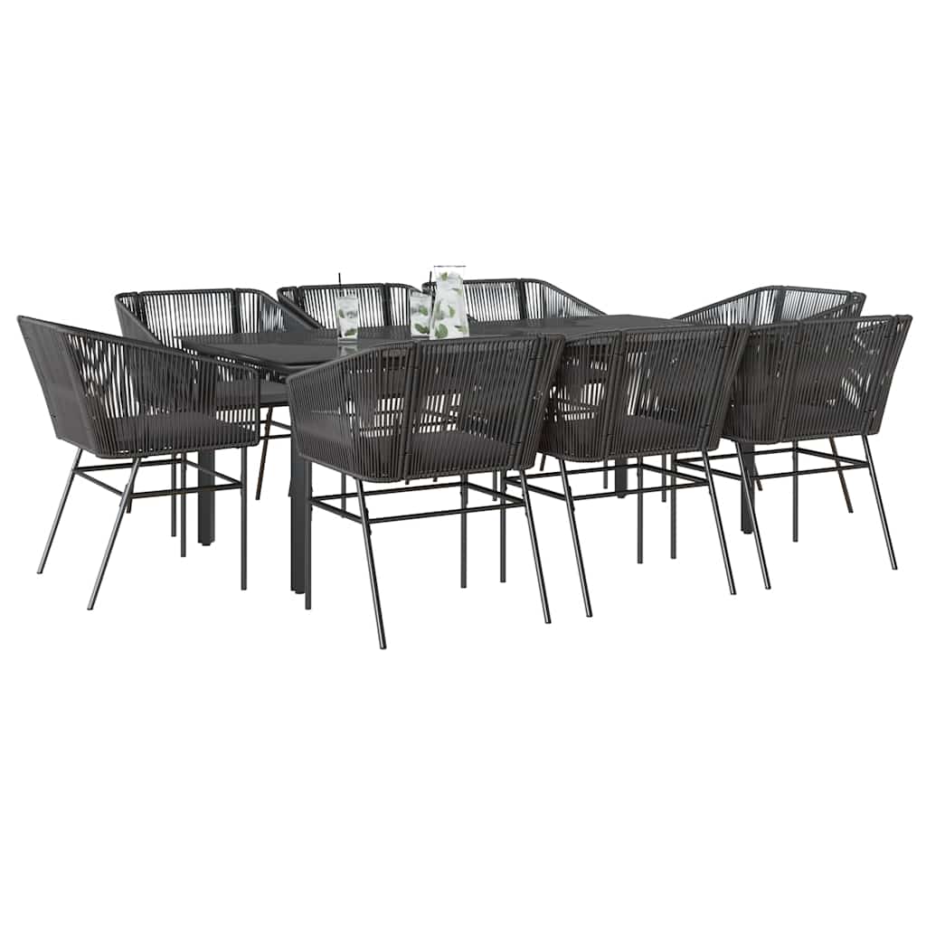 9-Delige Tuinset Met Kussens Poly Rattan Glas 8 200 x 100 x 74 cm Zwart