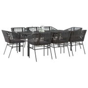 Tuinset 9-delig poly rattan zwart met glasplaat