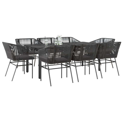 9-Delige Tuinset Met Kussens Poly Rattan Glas 8 200 x 100 x 74 cm Zwart