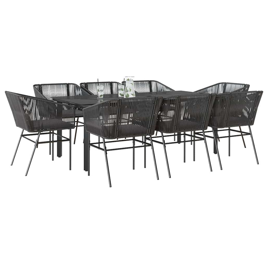 9-Delige Tuinset Met Kussens Poly Rattan Glas 8 200 x 100 x 74 cm Zwart