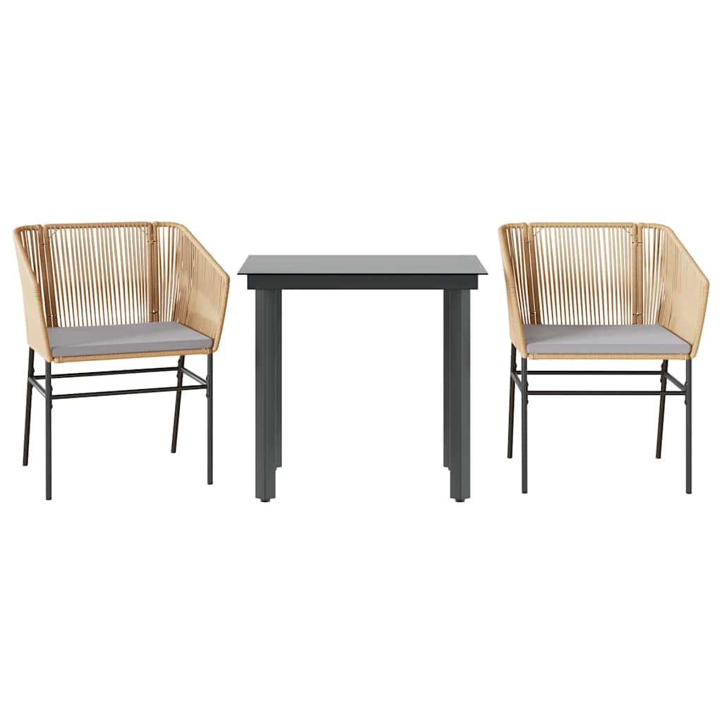 3-Delige Tuinset Met Kussens Poly Rattan Glas 2 80 x 80 x 74 cm Bruin