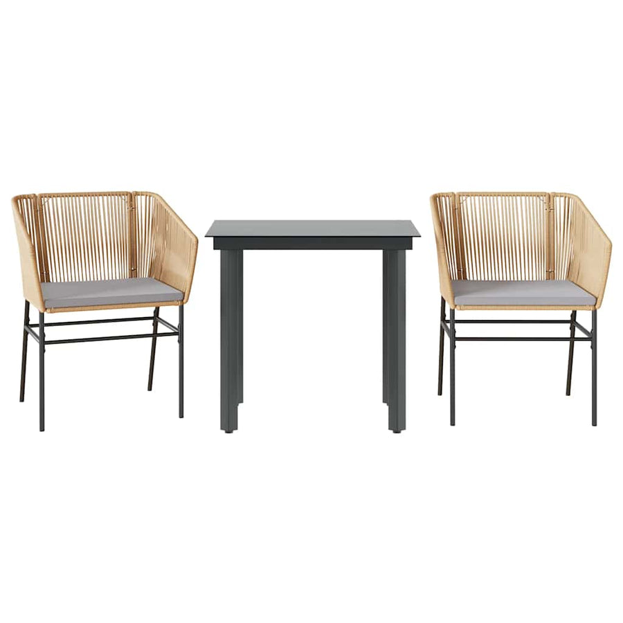 3-Delige Tuinset Met Kussens Poly Rattan Glas 2 80 x 80 x 74 cm Bruin
