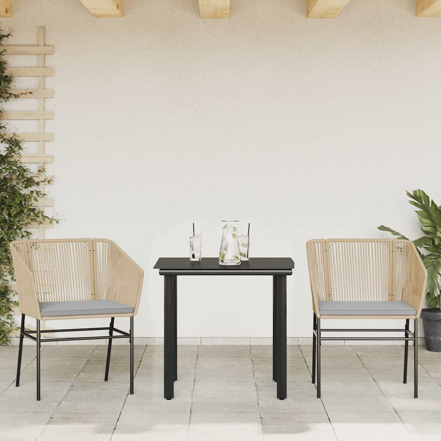 3-Delige Tuinset Met Kussens Poly Rattan Glas 2 80 x 80 x 74 cm Bruin