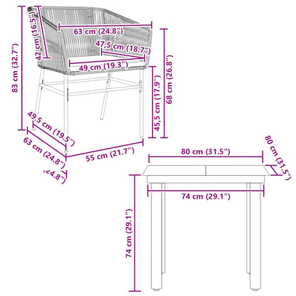 3-Delige Tuinset Met Kussens Poly Rattan Glas 2 80 x 80 x 74 cm Bruin