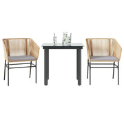 Tuinset 3-delig poly rattan bruin glas