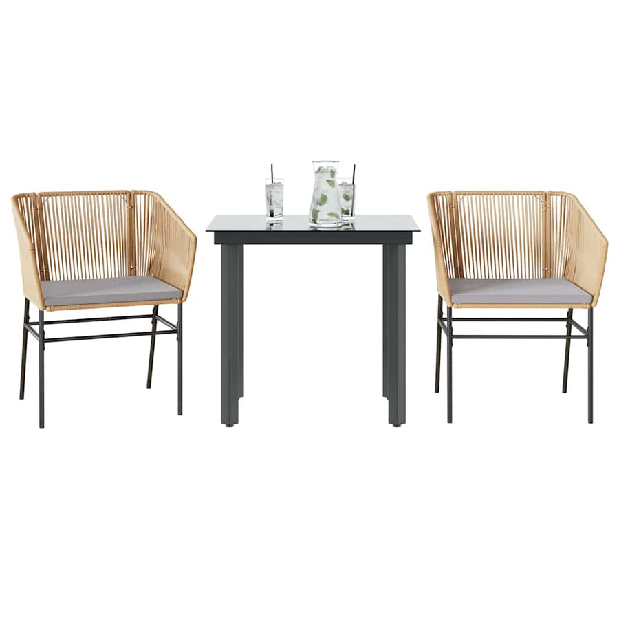 3-Delige Tuinset Met Kussens Poly Rattan Glas 2 80 x 80 x 74 cm Bruin