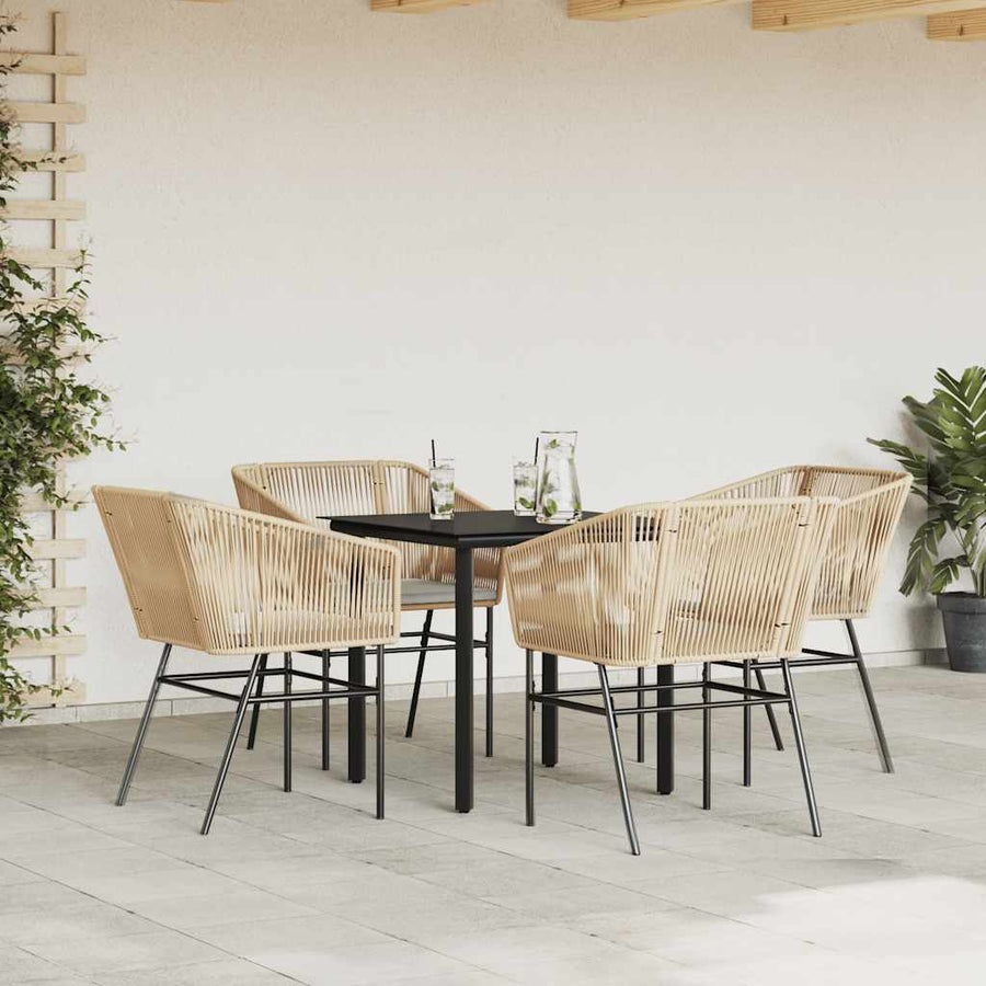5-Delige Tuinset Met Kussens Poly Rattan Glas 4 80 x 80 x 74 cm Bruin