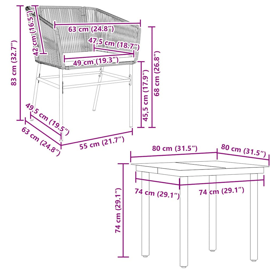 5-Delige Tuinset Met Kussens Poly Rattan Glas 4 80 x 80 x 74 cm Bruin