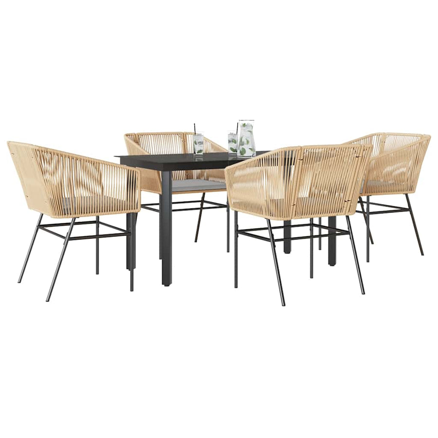 5-Delige Tuinset Met Kussens Poly Rattan Glas 4 140 x 70 x 74 cm Bruin