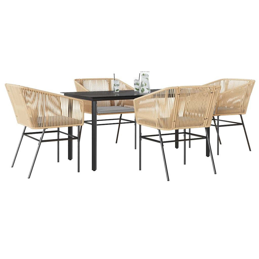 5-Delige Tuinset Met Kussens Poly Rattan Glas 4 160 x 80 x 74 cm Bruin