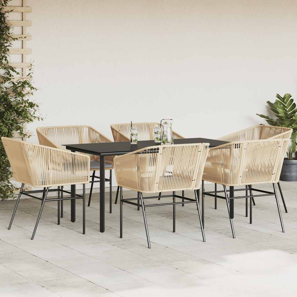 7-Delige Tuinset Met Kussens Poly Rattan Glas 6 160 x 80 x 74 cm Bruin