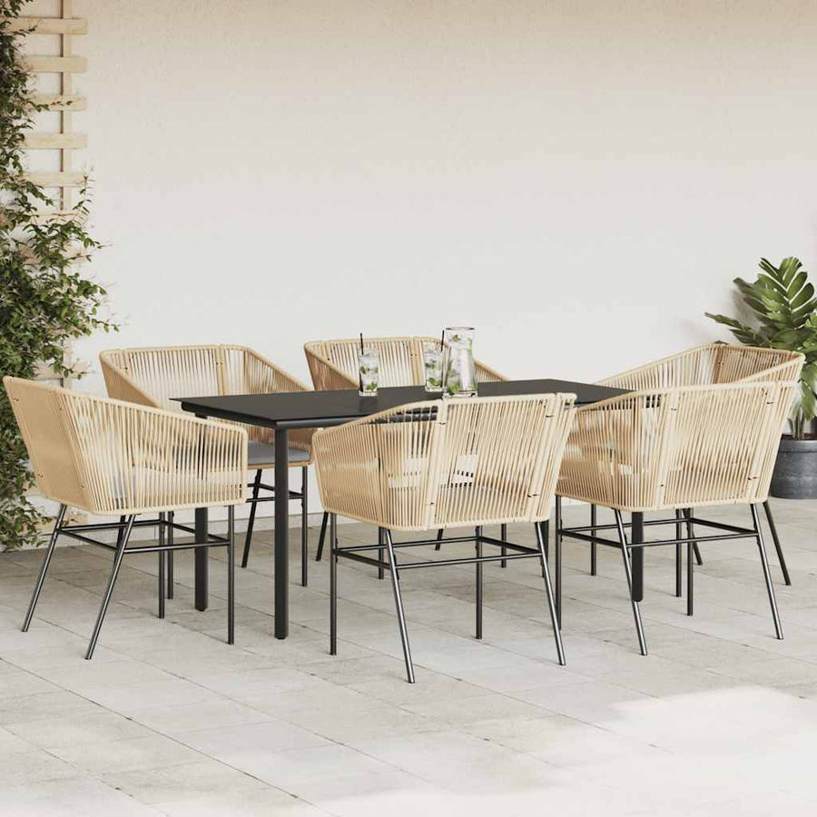 7-Delige Tuinset Met Kussens Poly Rattan Glas 6 160 x 80 x 74 cm Bruin