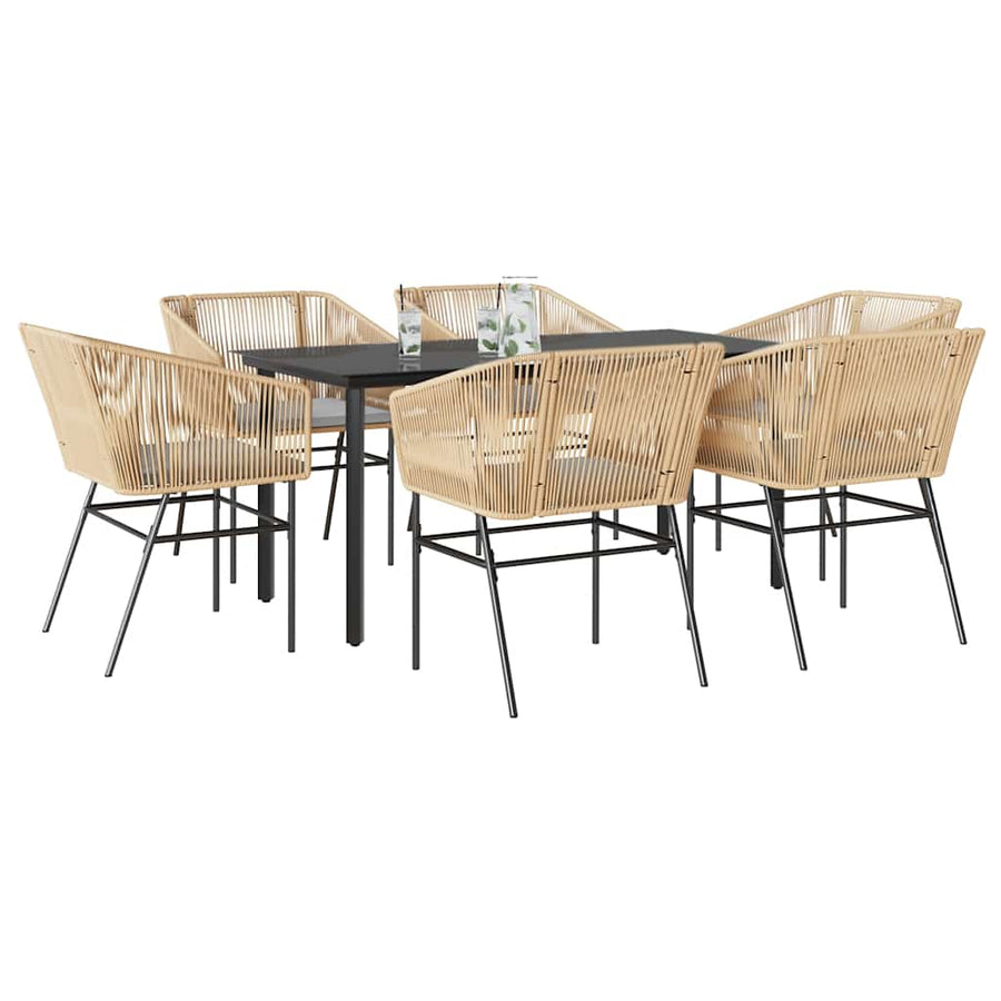7-Delige Tuinset Met Kussens Poly Rattan Glas 6 160 x 80 x 74 cm Bruin