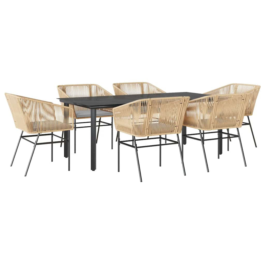 7-Delige Tuinset Met Kussens Poly Rattan Glas 6 200 x 100 x 74 cm Bruin