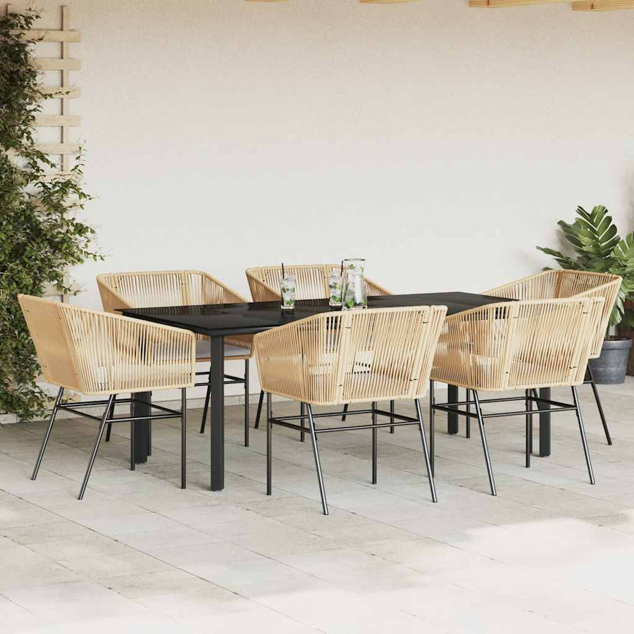 7-Delige Tuinset Met Kussens Poly Rattan Glas 6 200 x 100 x 74 cm Bruin