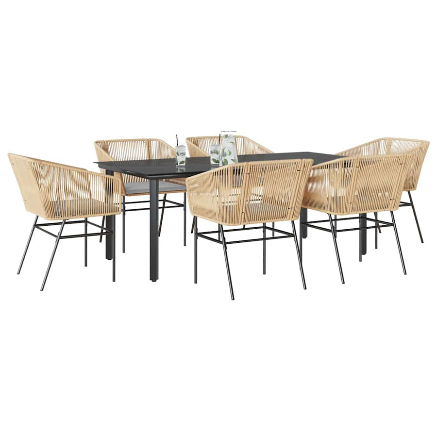 7-Delige Tuinset Met Kussens Poly Rattan Glas 6 200 x 100 x 74 cm Bruin