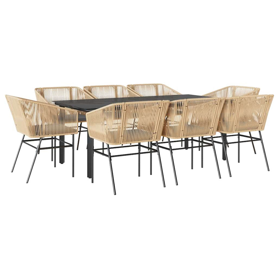9-Delige Tuinset Met Kussens Poly Rattan Glas 8 200 x 100 x 74 cm Bruin