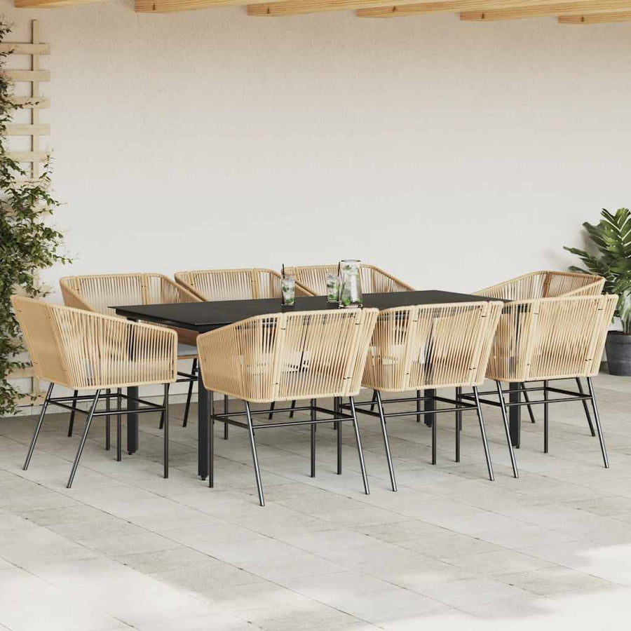 9-Delige Tuinset Met Kussens Poly Rattan Glas 8 200 x 100 x 74 cm Bruin
