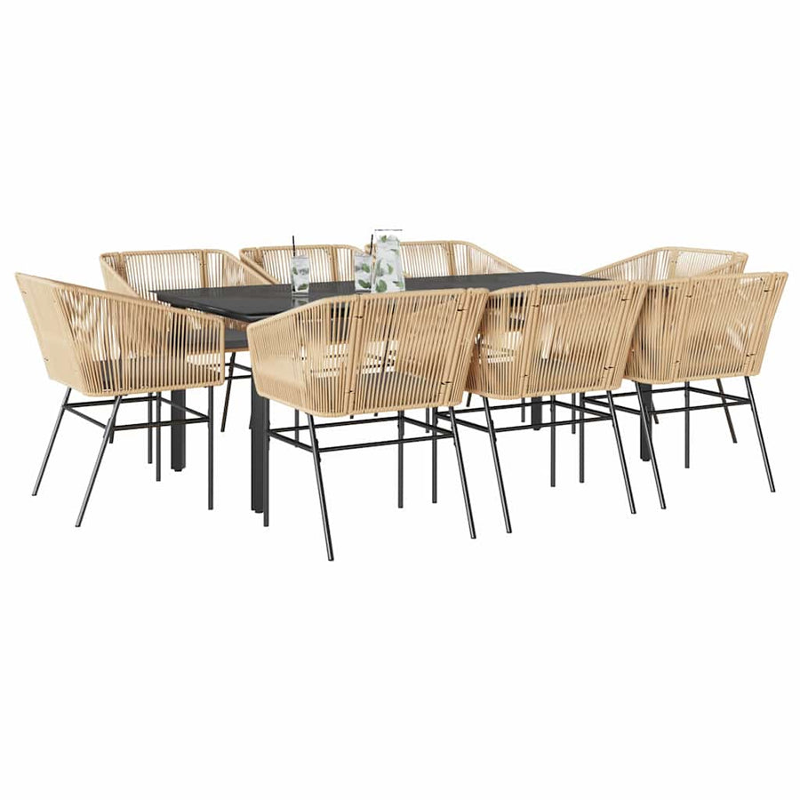 9-Delige Tuinset Met Kussens Poly Rattan Glas 8 200 x 100 x 74 cm Bruin