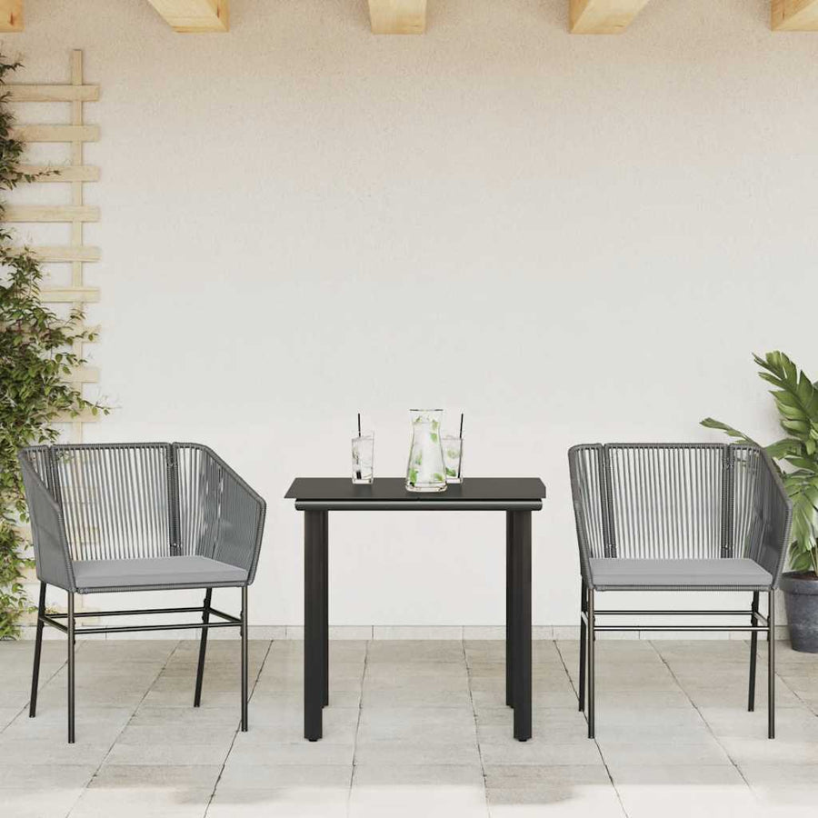 3-Delige Tuinset Met Kussens Poly Rattan Glas 2 80 x 80 x 74 cm Grijs