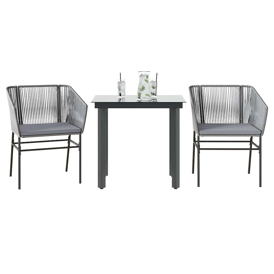 3-Delige Tuinset Met Kussens Poly Rattan Glas 2 80 x 80 x 74 cm Grijs