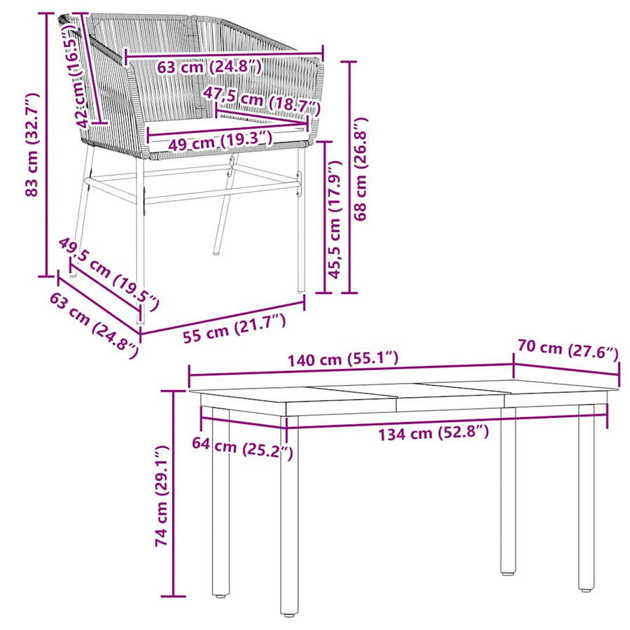 5-Delige Tuinset Met Kussens Poly Rattan Glas 4 140 x 70 x 74 cm Grijs