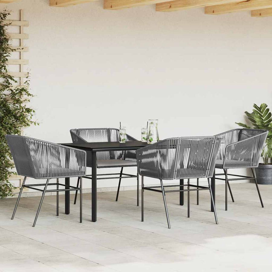 5-Delige Tuinset Met Kussens Poly Rattan Glas 4 160 x 80 x 74 cm Grijs