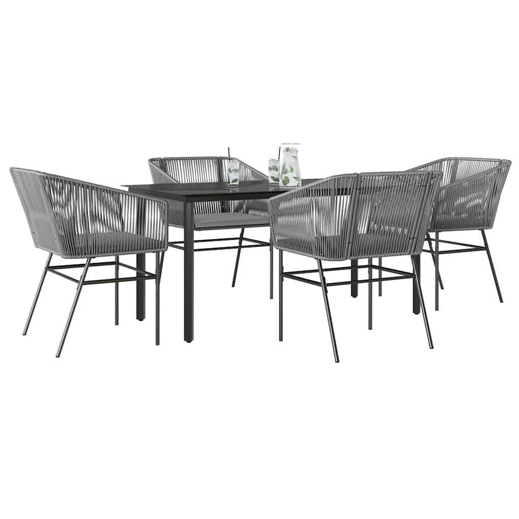 5-Delige Tuinset Met Kussens Poly Rattan Glas 4 160 x 80 x 74 cm Grijs