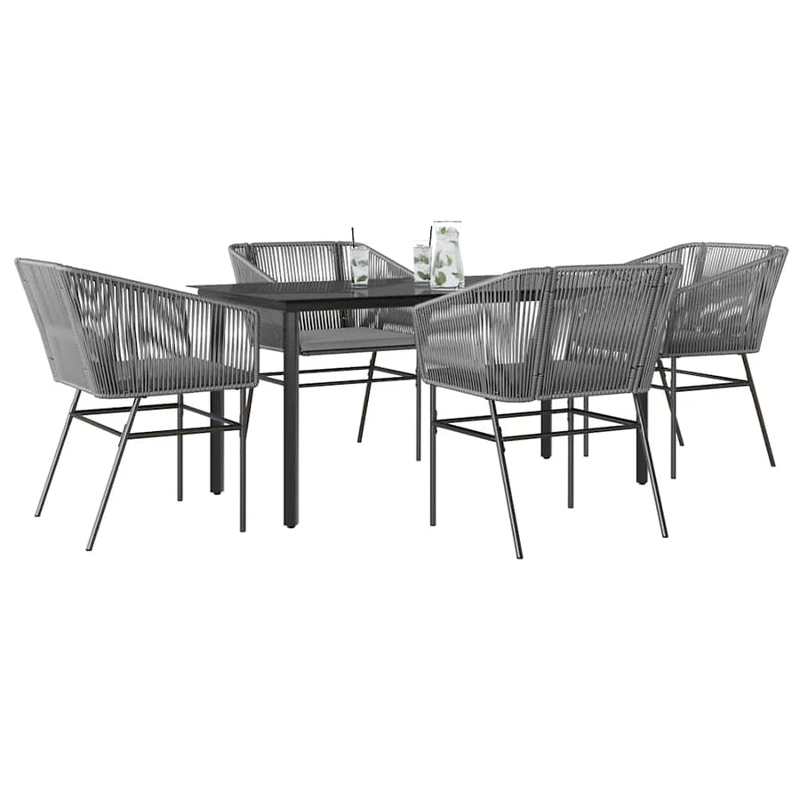 5-Delige Tuinset Met Kussens Poly Rattan Glas 4 160 x 80 x 74 cm Grijs