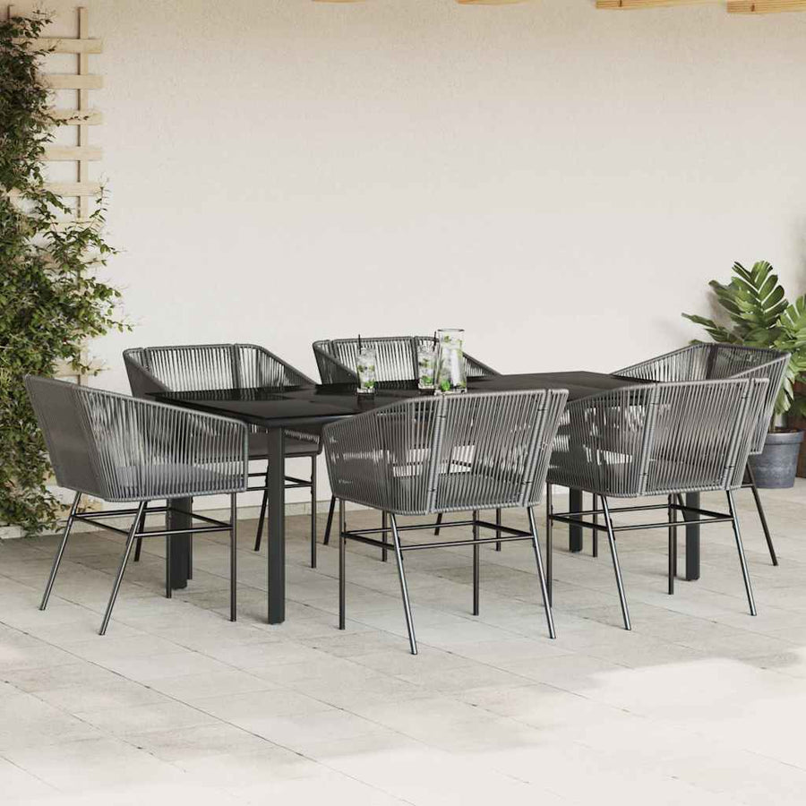 7-Delige Tuinset Met Kussens Poly Rattan Glas 6 160 x 80 x 74 cm Grijs