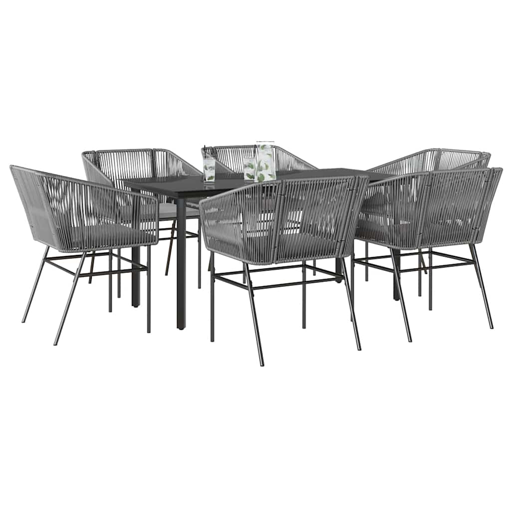 7-Delige Tuinset Met Kussens Poly Rattan Glas 6 160 x 80 x 74 cm Grijs