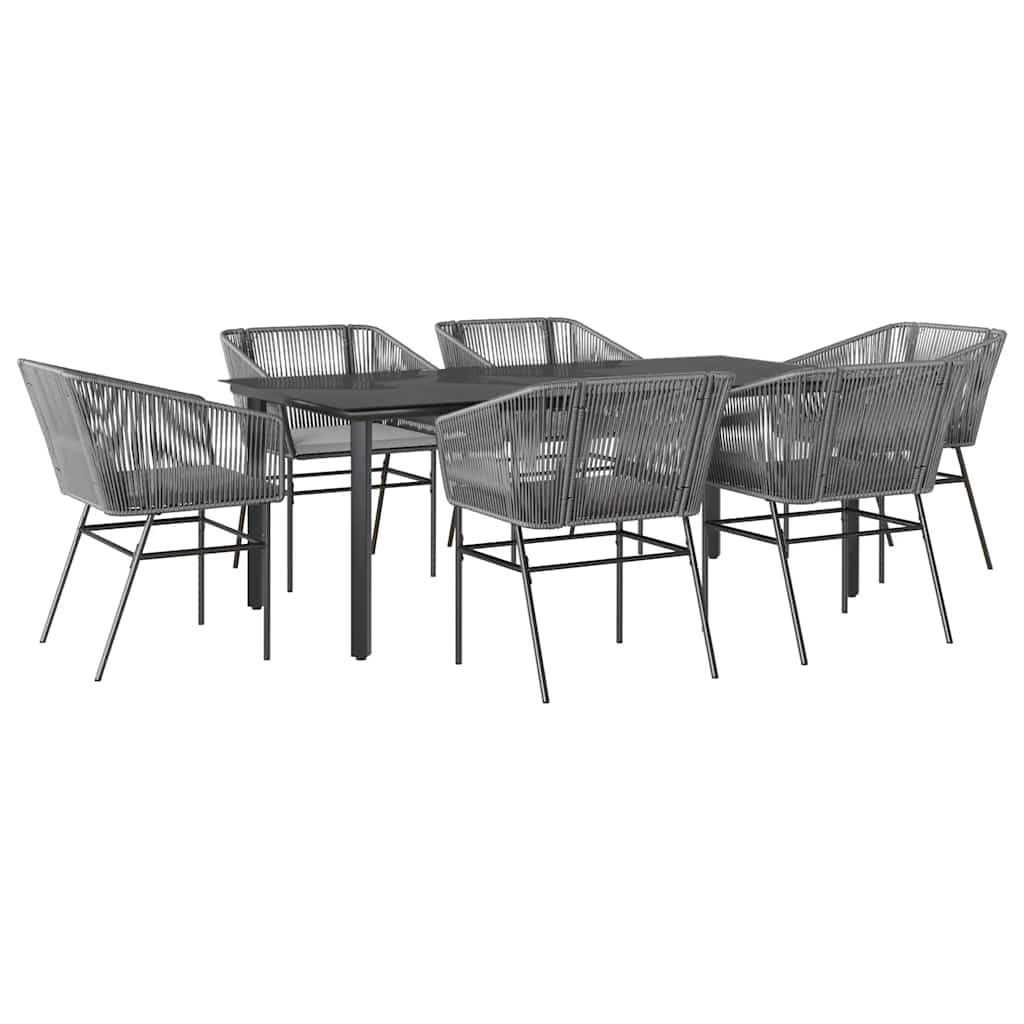 7-Delige Tuinset Met Kussens Poly Rattan Glas 6 200 x 100 x 74 cm Grijs