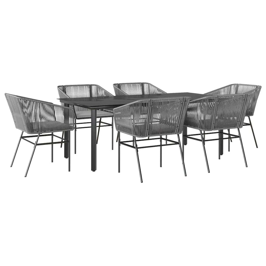 7-Delige Tuinset Met Kussens Poly Rattan Glas 6 200 x 100 x 74 cm Grijs