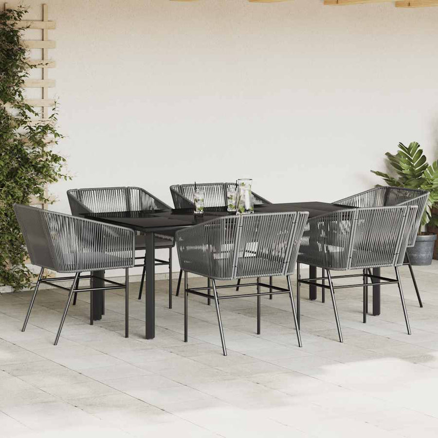 7-Delige Tuinset Met Kussens Poly Rattan Glas 6 200 x 100 x 74 cm Grijs